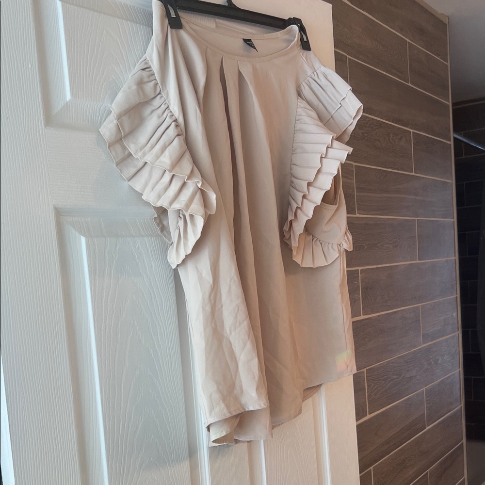 Elegant Cream Ruffle Sleeve Top
